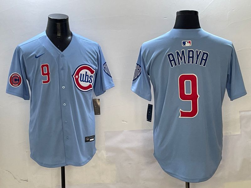 Men Chicago Cubs #9 Amaya Light Blue Throwback 2025 Nike MLB Jersey style 3->chicago cubs->MLB Jersey